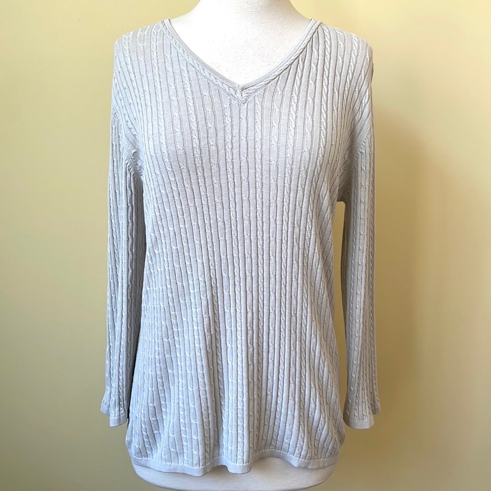 Pursuits, ltd Silk Cotton Blend Cable Knit V-Neck Lightweight Sweater